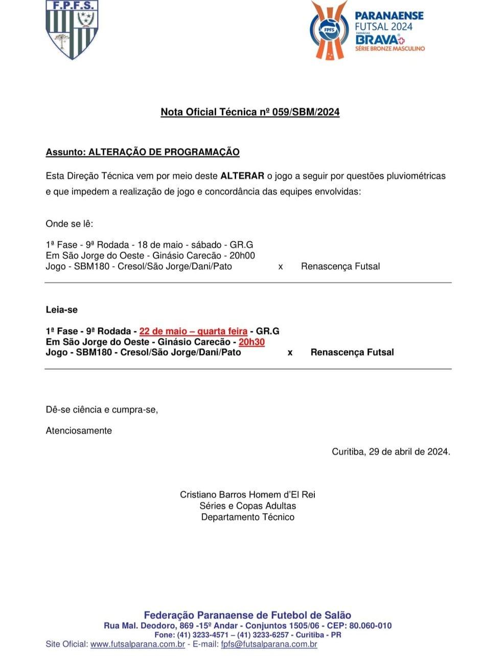 Departamento Municipal de Esportes de São Jorge D'Oeste informa: Rodada do Campeonato Municipal de Futebol de Campo mantida, Série Bronze cancelada