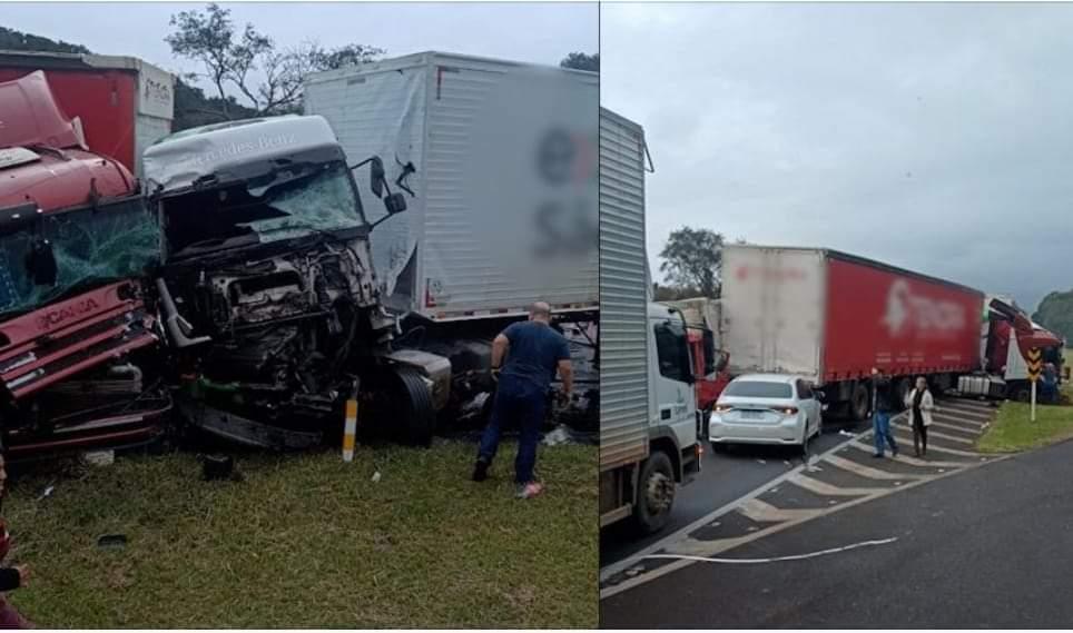 Caminhões batem na BR 277 e cargas são saqueadas